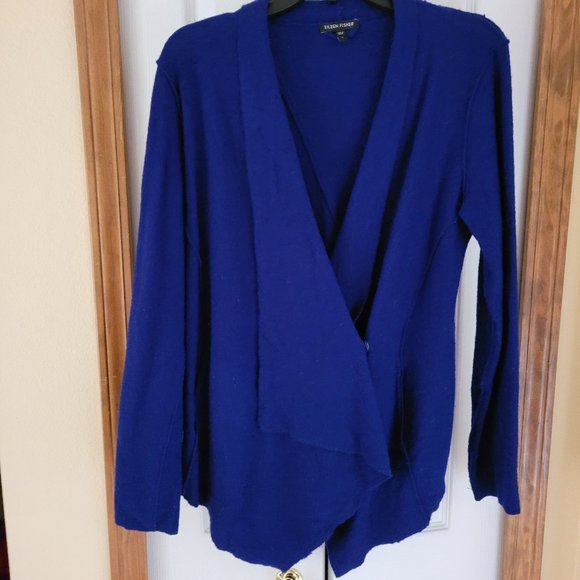 EILEEN FISHER ~ Boiled Merino Wool JACKET Seamed Asymmetric DEEP BLUE ~ S - Picture 1 of 4